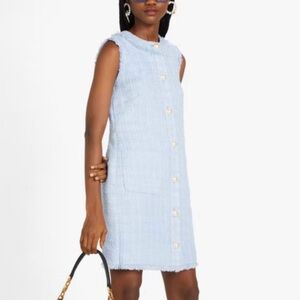 Kate Spade Blue Tweed Sleeveless Dress two front pockets